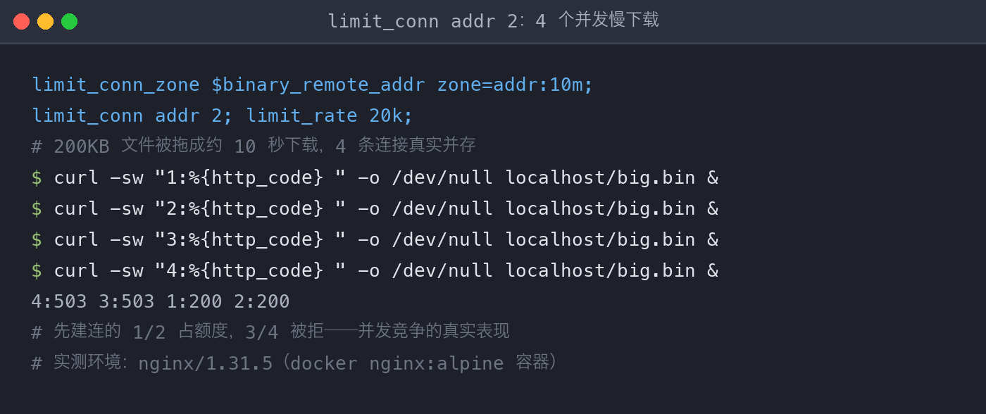 limit_conn 并发超限实测
