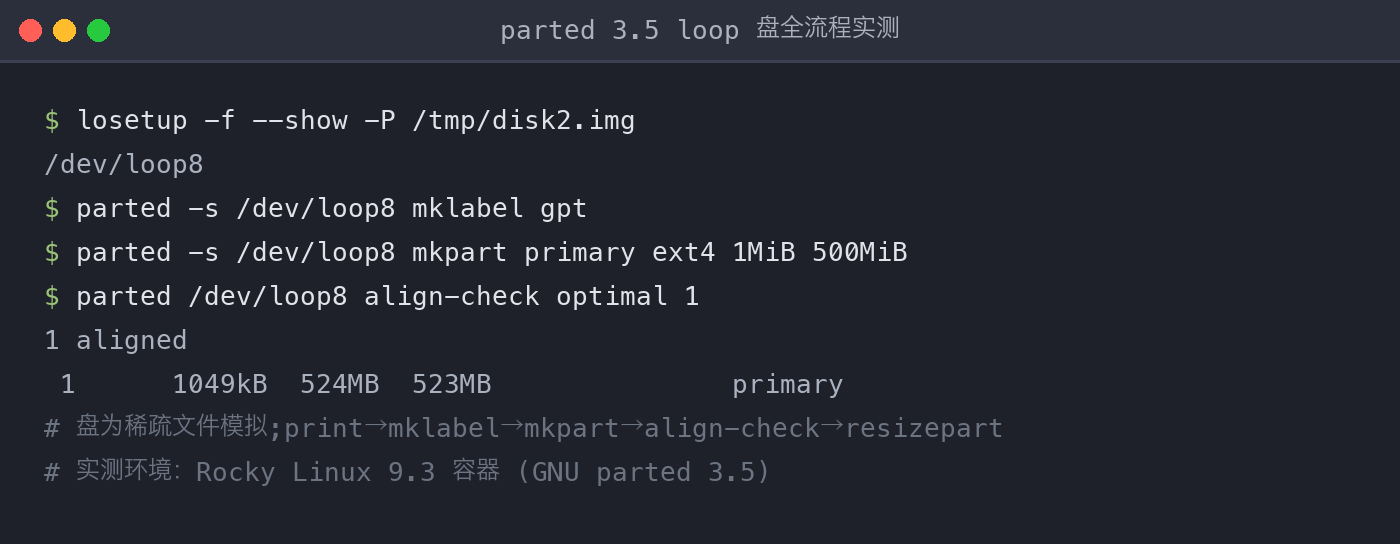 配图：parted 全流程实测